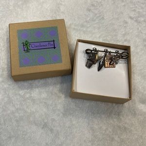 Vintage HANDCRAFTED Gardener Safety Pin Brooch Garden Tool Charms Mixd Metal